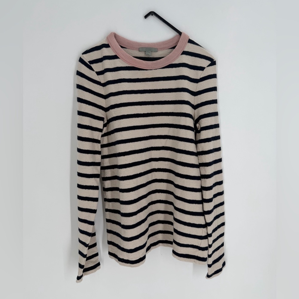 Cos Contrast Neck Pink Collar Striped Long Sleeve Top - Picture 2 of 7